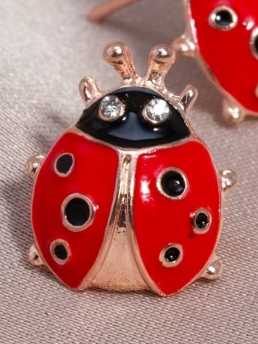 🐞 Lucky Ladybug Enamel Gold-Plated Stud Earrings - Red and Black